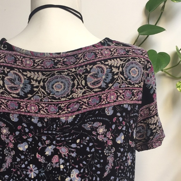 Lucky Brand Navy Purple Mini Dress Paisley Boho Tunic Stretch Pockets - Picture 6 of 7